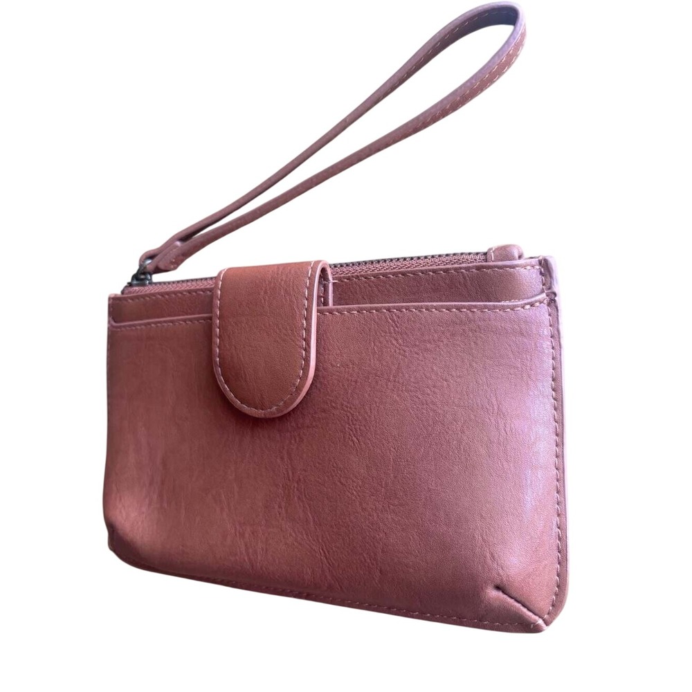 Wristlet Wallet Womens OS Brown Faux Leather